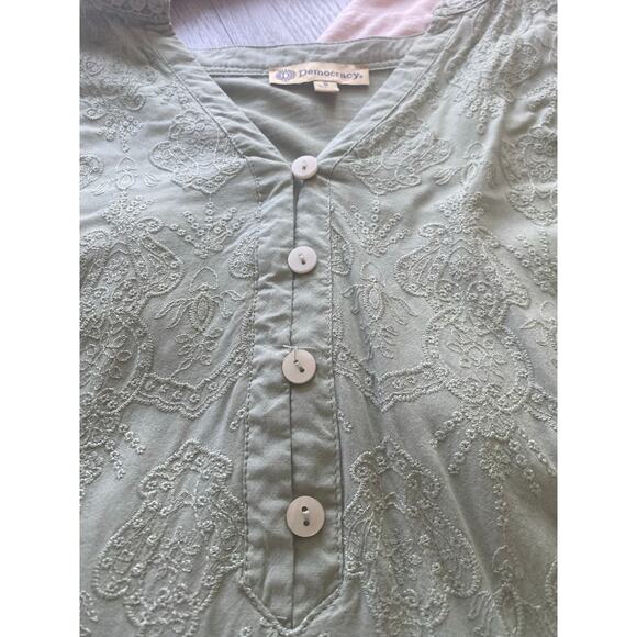 2 Democracy Embroidered Embellished Blouses Roll-Tab Sleeve Boho SMALL - Picture 10 of 12